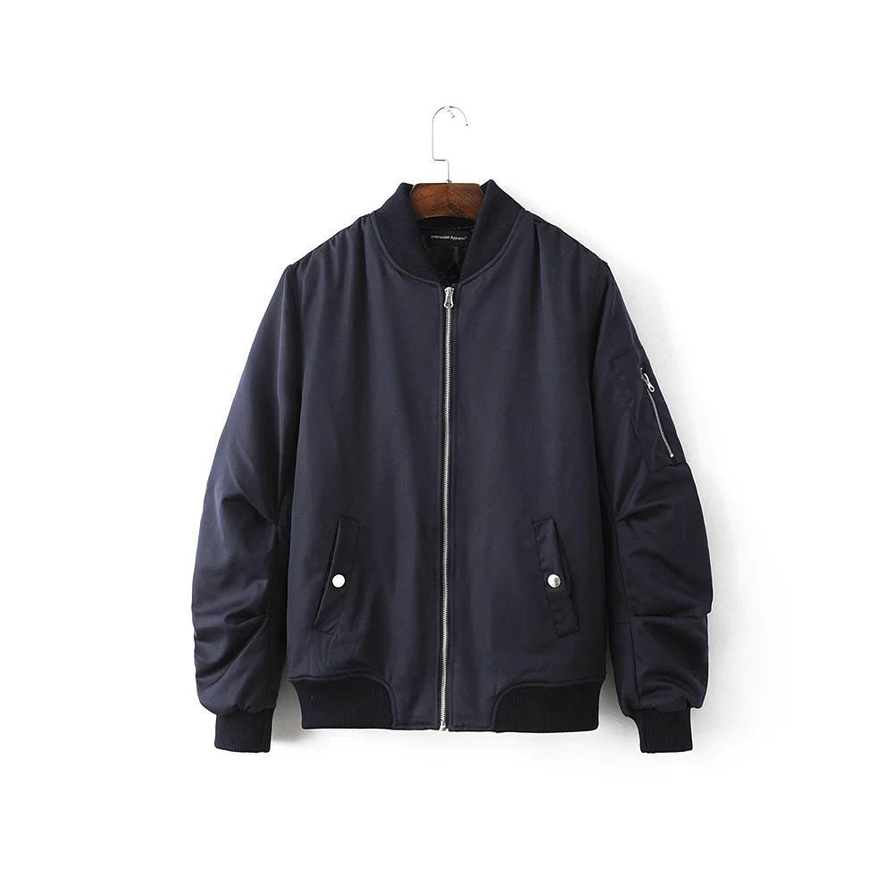 Online discount shop Australia - Mens Solid Flight Black Bomber Jacket Men's Rib Sleeve Zipper Short Air Force Baseball Coats Clothing