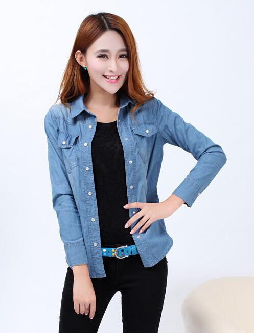 Woman Denim Shirts Fashion Style Long Sleeve Casual Shirt Women 2 Colors Blouses Plus Size