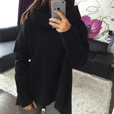 Online discount shop Australia - Fashion Casual Solid Hoodies Scarf Collar Long Sleeve Blouse Women Tops