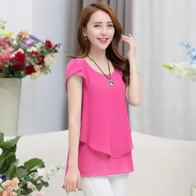 Women Style Short Sleeve Chiffon Ruffle Plus Size Fashion Clothing Ladies Tops