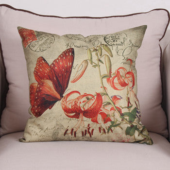 Online discount shop Australia - American country Linen Butterfly Cushion Cover Sofa Decorative Linen Vintage Throw Pillows Case Waist Pillow