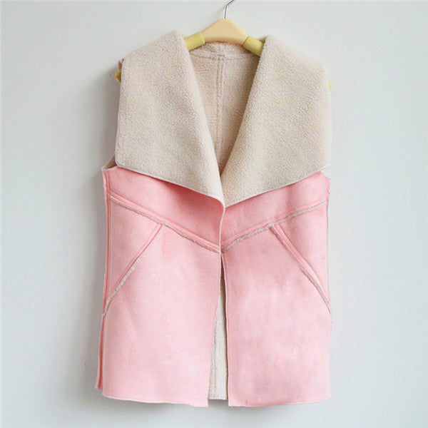 Online discount shop Australia - Fashion  Women Suede Leather Faux Fur Vest Jacket Lady Sleeveless Slim Fake Fleece Outerwear Coat