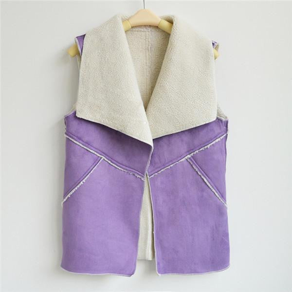 Online discount shop Australia - Fashion  Women Suede Leather Faux Fur Vest Jacket Lady Sleeveless Slim Fake Fleece Outerwear Coat