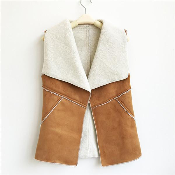 Online discount shop Australia - Fashion  Women Suede Leather Faux Fur Vest Jacket Lady Sleeveless Slim Fake Fleece Outerwear Coat