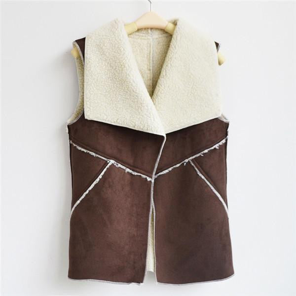 Online discount shop Australia - Fashion  Women Suede Leather Faux Fur Vest Jacket Lady Sleeveless Slim Fake Fleece Outerwear Coat