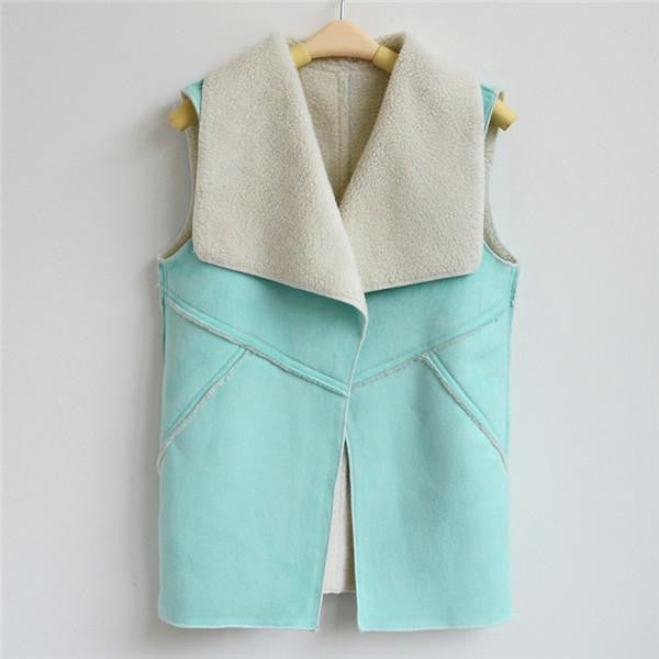 Online discount shop Australia - Fashion  Women Suede Leather Faux Fur Vest Jacket Lady Sleeveless Slim Fake Fleece Outerwear Coat