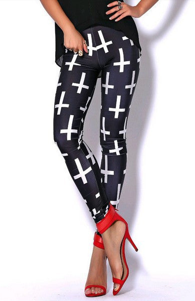 Online discount shop Australia - Fashion woman Cross Print pants Punk Leggings Plus Size S/M/L/XL