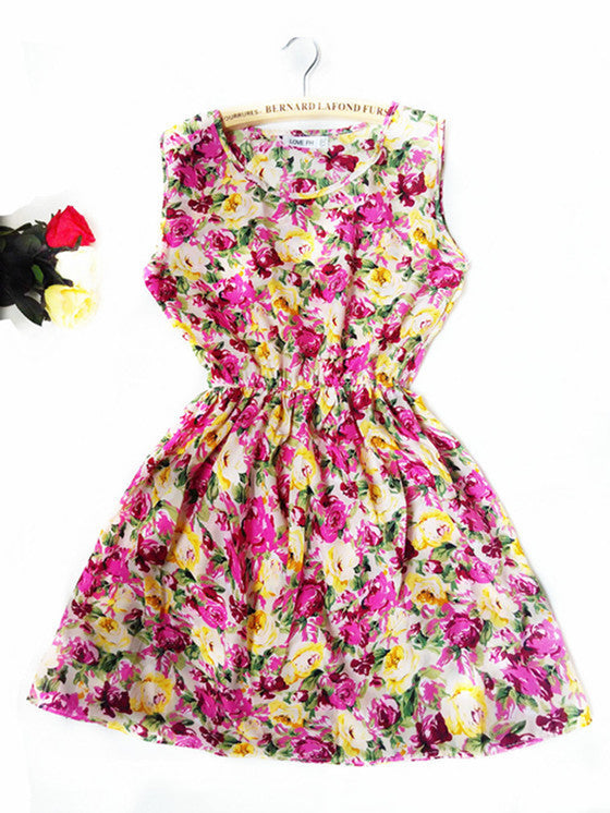 Online discount shop Australia - Florals Print Women New Sleeveless Round Neck Dress Summer