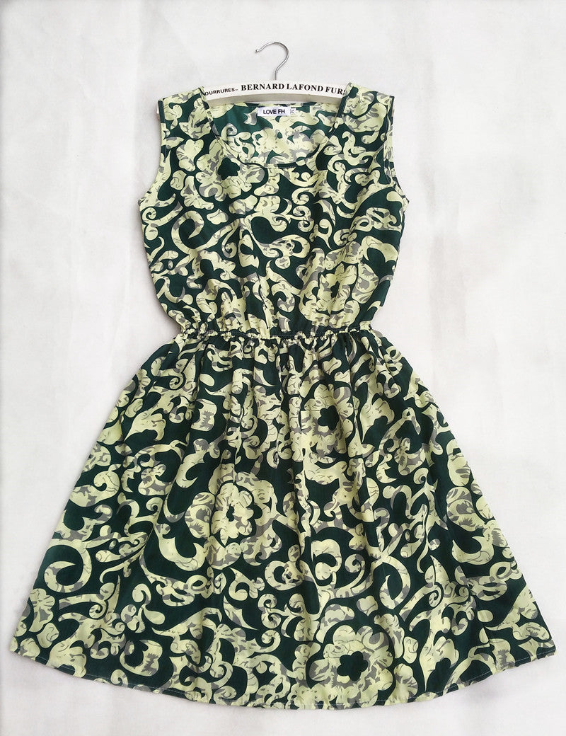 Online discount shop Australia - Florals Print Women New Sleeveless Round Neck Dress Summer