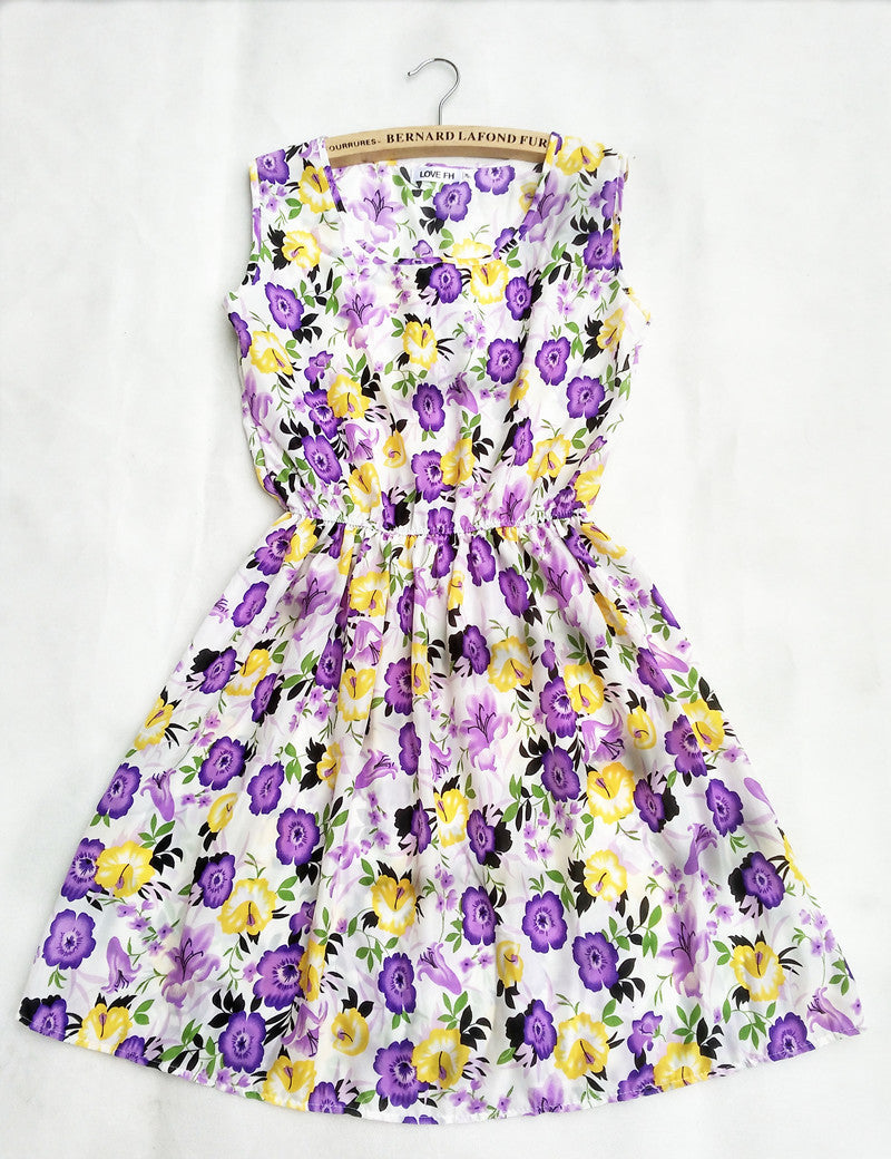 Online discount shop Australia - Florals Print Women New Sleeveless Round Neck Dress Summer