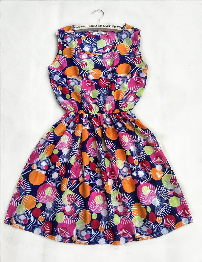 Online discount shop Australia - Florals Print Women New Sleeveless Round Neck Dress Summer