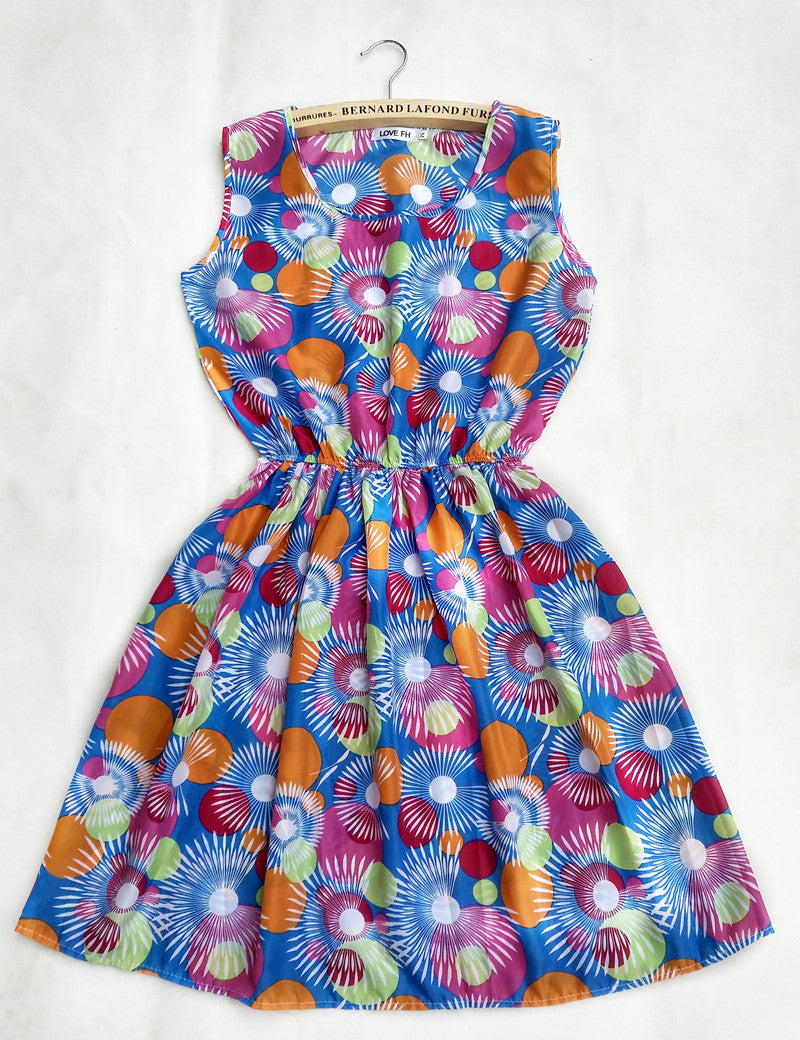Online discount shop Australia - Florals Print Women New Sleeveless Round Neck Dress Summer