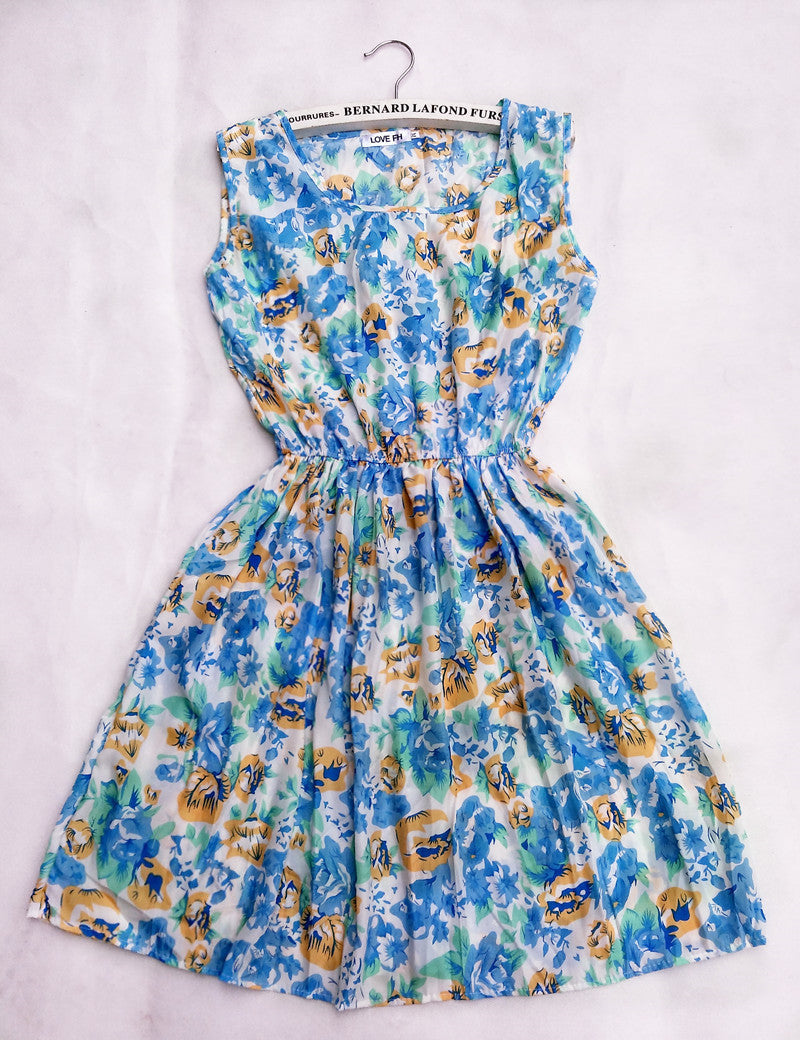 Online discount shop Australia - Florals Print Women New Sleeveless Round Neck Dress Summer