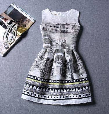 Online discount shop Australia - Fashion Women Summer Autumn Casual Vintage Vest Party Dress Floral Printed Princess Sleeveless Slim Dresses Clothing Vestidos