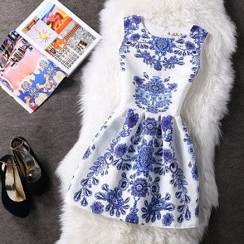Online discount shop Australia - Fashion Women Summer Autumn Casual Vintage Vest Party Dress Floral Printed Princess Sleeveless Slim Dresses Clothing Vestidos