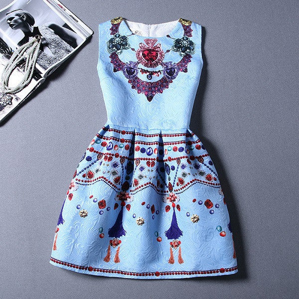 Online discount shop Australia - Fashion Women Summer Autumn Casual Vintage Vest Party Dress Floral Printed Princess Sleeveless Slim Dresses Clothing Vestidos