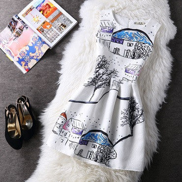Online discount shop Australia - Fashion Women Summer Autumn Casual Vintage Vest Party Dress Floral Printed Princess Sleeveless Slim Dresses Clothing Vestidos