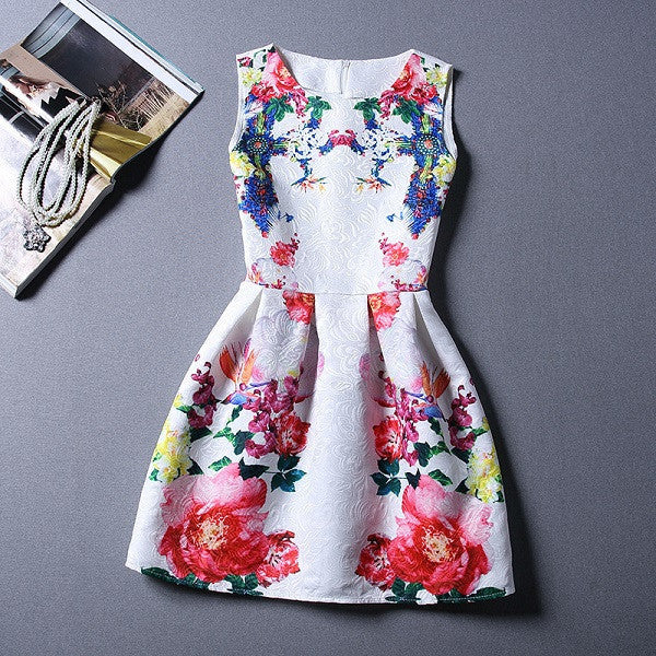 Online discount shop Australia - Fashion Women Summer Autumn Casual Vintage Vest Party Dress Floral Printed Princess Sleeveless Slim Dresses Clothing Vestidos