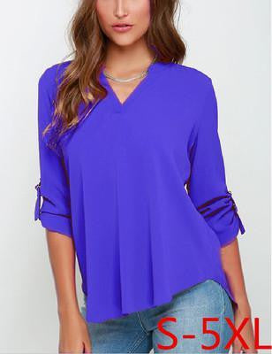 V-neck Slim chiffon Women's Blouses shirts plus size clothing body