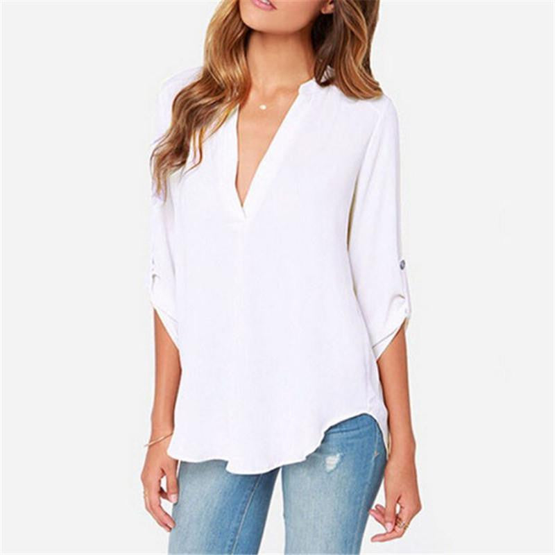 V-neck Slim chiffon Women's Blouses shirts plus size clothing body