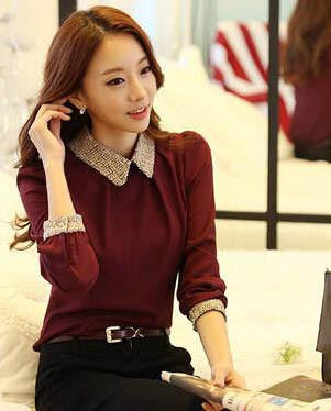 Women Blouses clothes chiffon tops Office pink Shirt