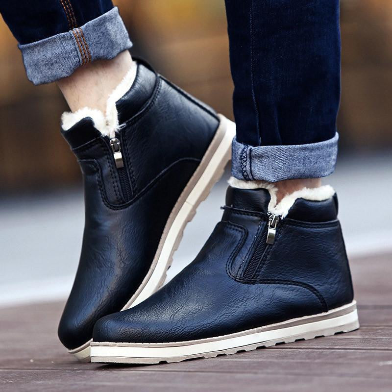Super Warm Men's Suede Leather Ankle Boots Men Waterproof Snow Boots Leisure Martin Boots Shoes Mens