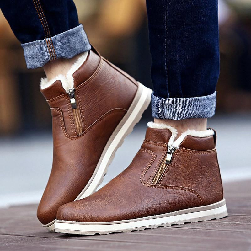 Super Warm Men's Suede Leather Ankle Boots Men Waterproof Snow Boots Leisure Martin Boots Shoes Mens