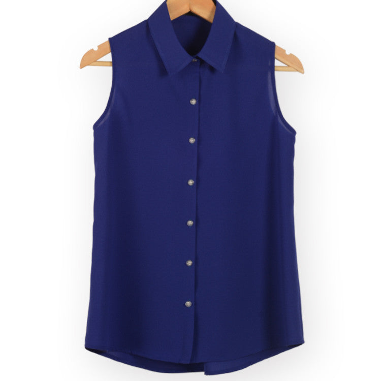 fashion work wear office tops turn down sleeveless women chiffon shirt slim shirts colors