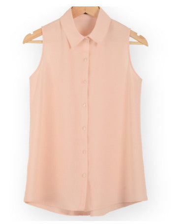 fashion work wear office tops turn down sleeveless women chiffon shirt slim shirts colors