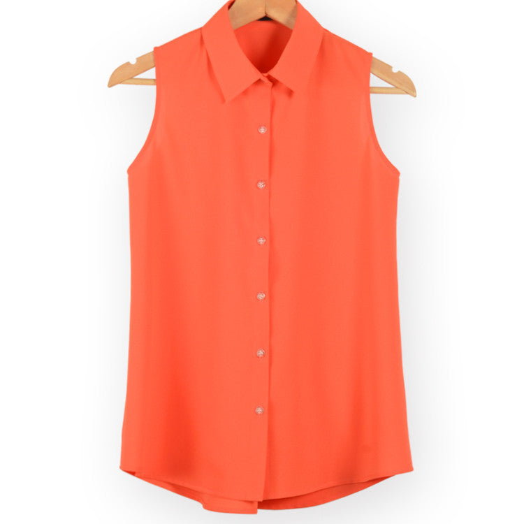 fashion work wear office tops turn down sleeveless women chiffon shirt slim shirts colors