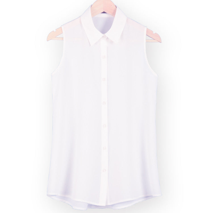 fashion work wear office tops turn down sleeveless women chiffon shirt slim shirts colors