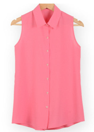 fashion work wear office tops turn down sleeveless women chiffon shirt slim shirts colors