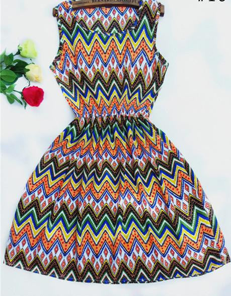 Women casual Navy Blue floral leopard sleeveless vest printed beach chiffon Stars dress vestidos nz18