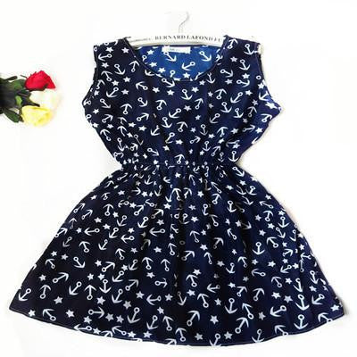 Women casual Navy Blue floral leopard sleeveless vest printed beach chiffon Stars dress vestidos nz18