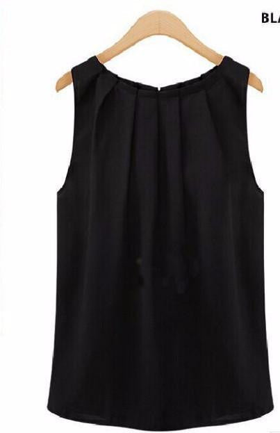 Solid Simple Design Women Blouses Sleeveless Casual Chiffon Blouse Cute Tops Shirt Women
