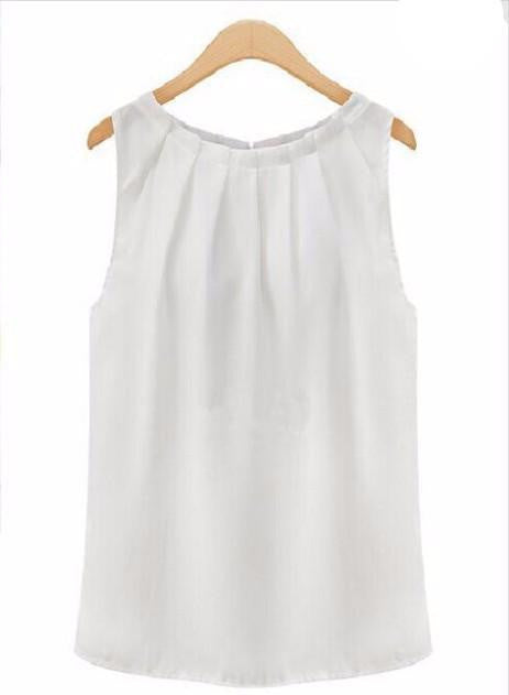 Solid Simple Design Women Blouses Sleeveless Casual Chiffon Blouse Cute Tops Shirt Women