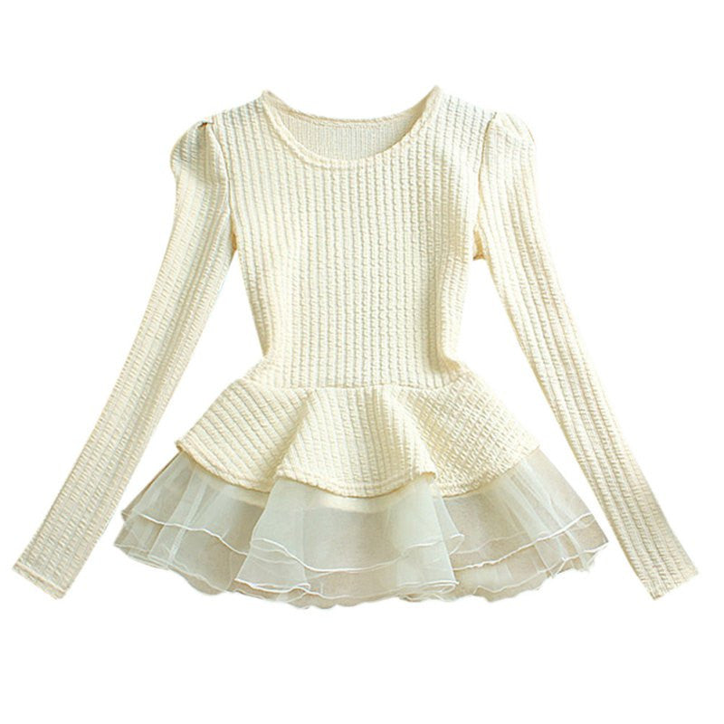 Online discount shop Australia - Fashion Women Crew Neck Cotton Peplum Tops Shirt Long Sleeve Blouse