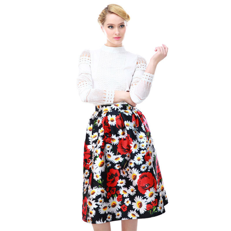 Online discount shop Australia - High Quality Women Skirt New Fashion Yellow Lemon Print Ball Gown Pleated High Waist Midi Skirt Women Saia S-XL