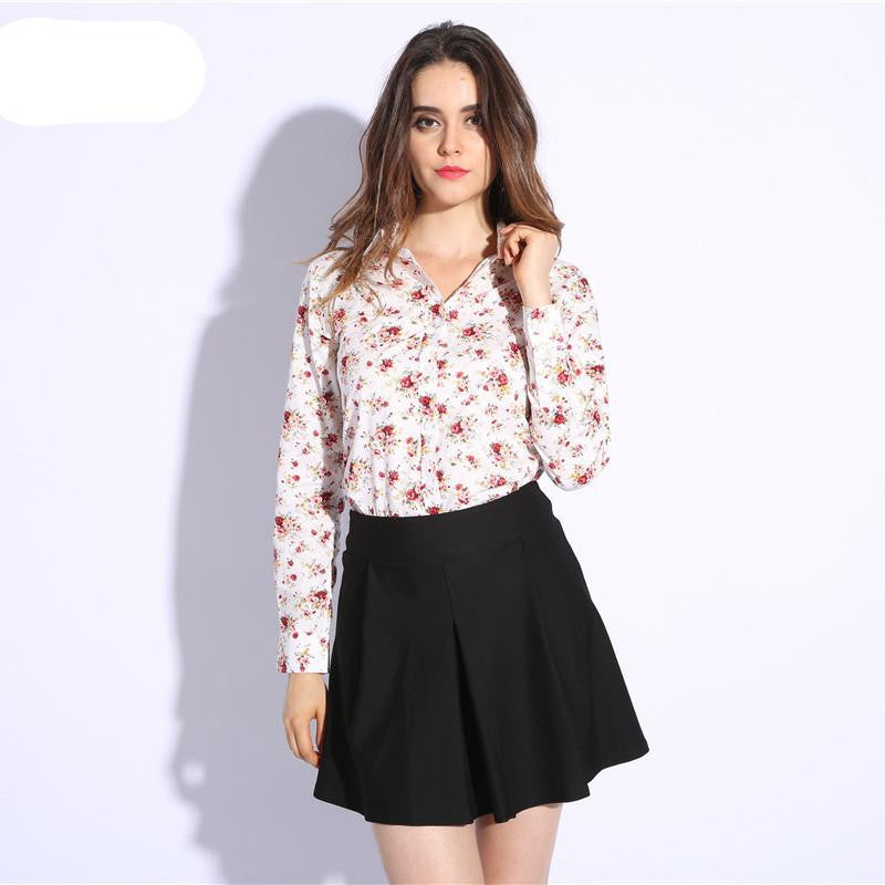 Women Blouse Floral Print Long Sleeve Cotton Women Shirts Turn Down Collar Casual Plus Size Slim Tops