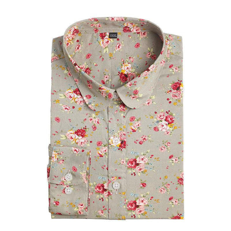 Women Blouse Floral Print Long Sleeve Cotton Women Shirts Turn Down Collar Casual Plus Size Slim Tops
