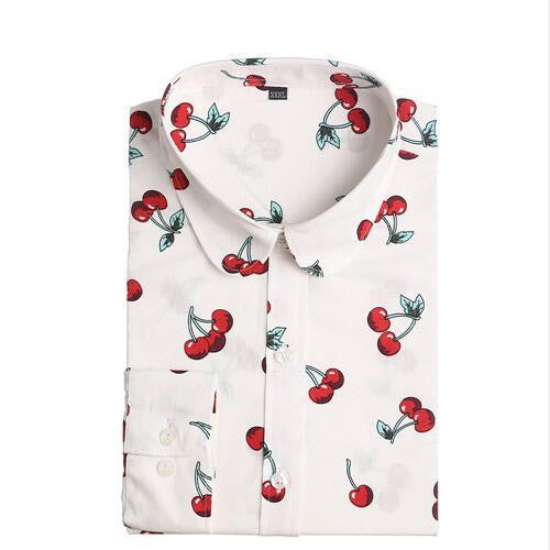 Women Blouse Floral Print Long Sleeve Cotton Women Shirts Turn Down Collar Casual Plus Size Slim Tops