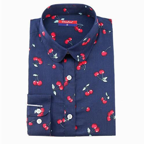 Women Blouse Floral Print Long Sleeve Cotton Women Shirts Turn Down Collar Casual Plus Size Slim Tops