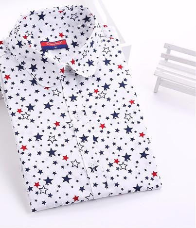 Women Blouse Floral Print Long Sleeve Cotton Women Shirts Turn Down Collar Casual Plus Size Slim Tops