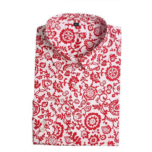 Women Blouse Floral Print Long Sleeve Cotton Women Shirts Turn Down Collar Casual Plus Size Slim Tops