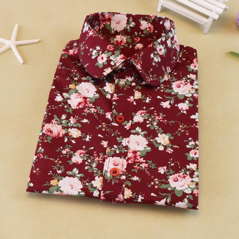 Women Blouse Floral Print Long Sleeve Cotton Women Shirts Turn Down Collar Casual Plus Size Slim Tops