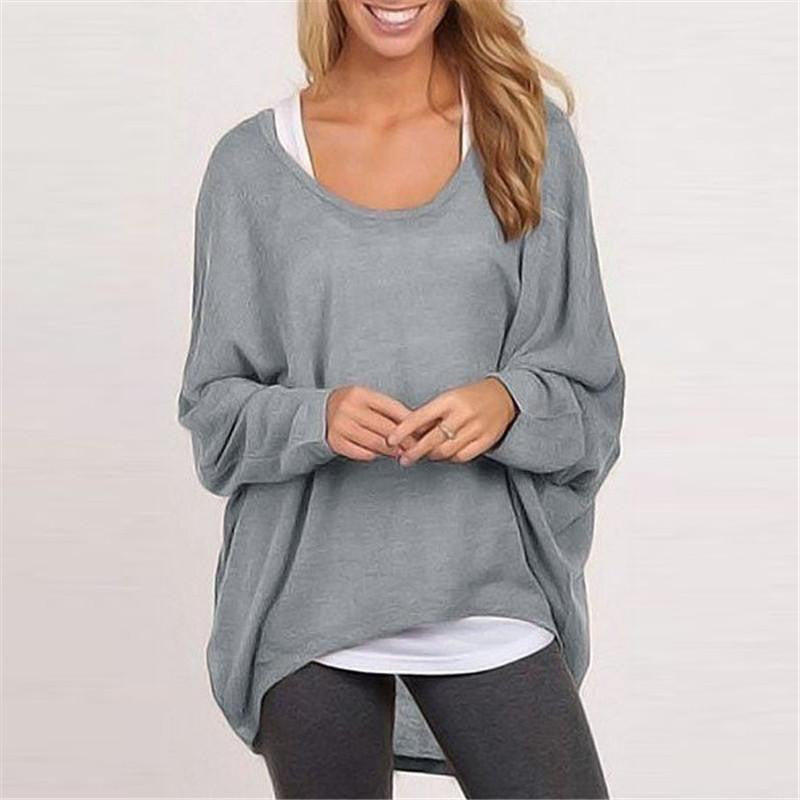 Women Blouse Fashion Long Sleeve Casual Loose Solid Color Black Gray Shirt Plus Size Tops