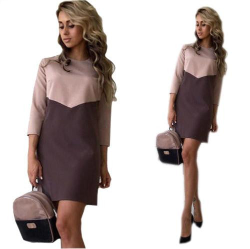 Women Casual Patchwork Mini Dress Autumn Winter O-Neck Three Quarter Sleeve Bodycon Dress GV397