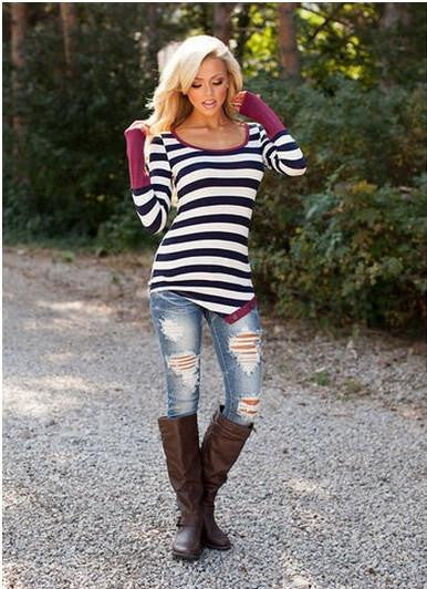 Online discount shop Australia - Donna Fashion T-Shirt Women Contrast Color Striped Long Sleeve T Shirts Casual Button  O-Neck Tee Tops TX0023-G