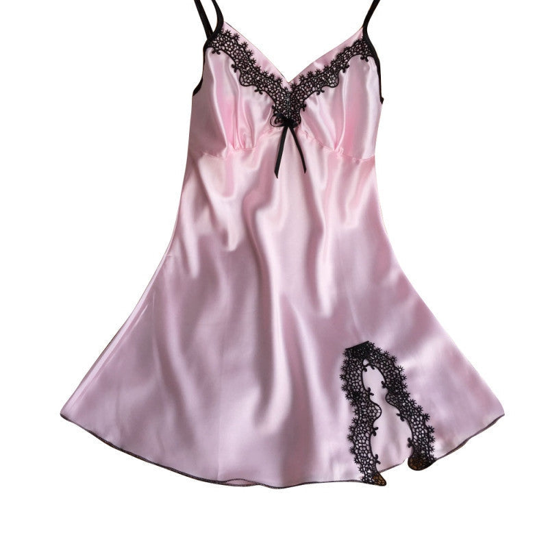 Online discount shop Australia - Ladies Sexy Silk Satin Night Dress Sleeveless Nighties V-neck Nightgown Plus Size Nightdress Lace Sleepwear Nightwear Nightgown