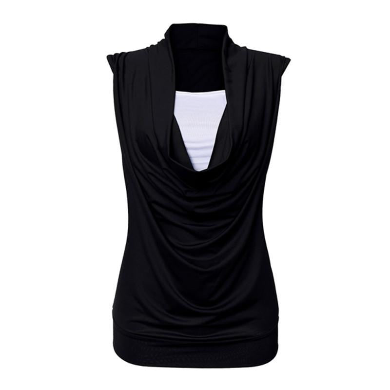 Style Fashion Women Sleeveless Blouse Casual Lady Solid Color Black Shirts Tops Plus Size